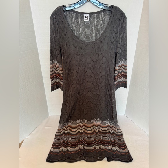 M Missoni Gray and Brown 3/4 Sleeve Signature Knit Dress